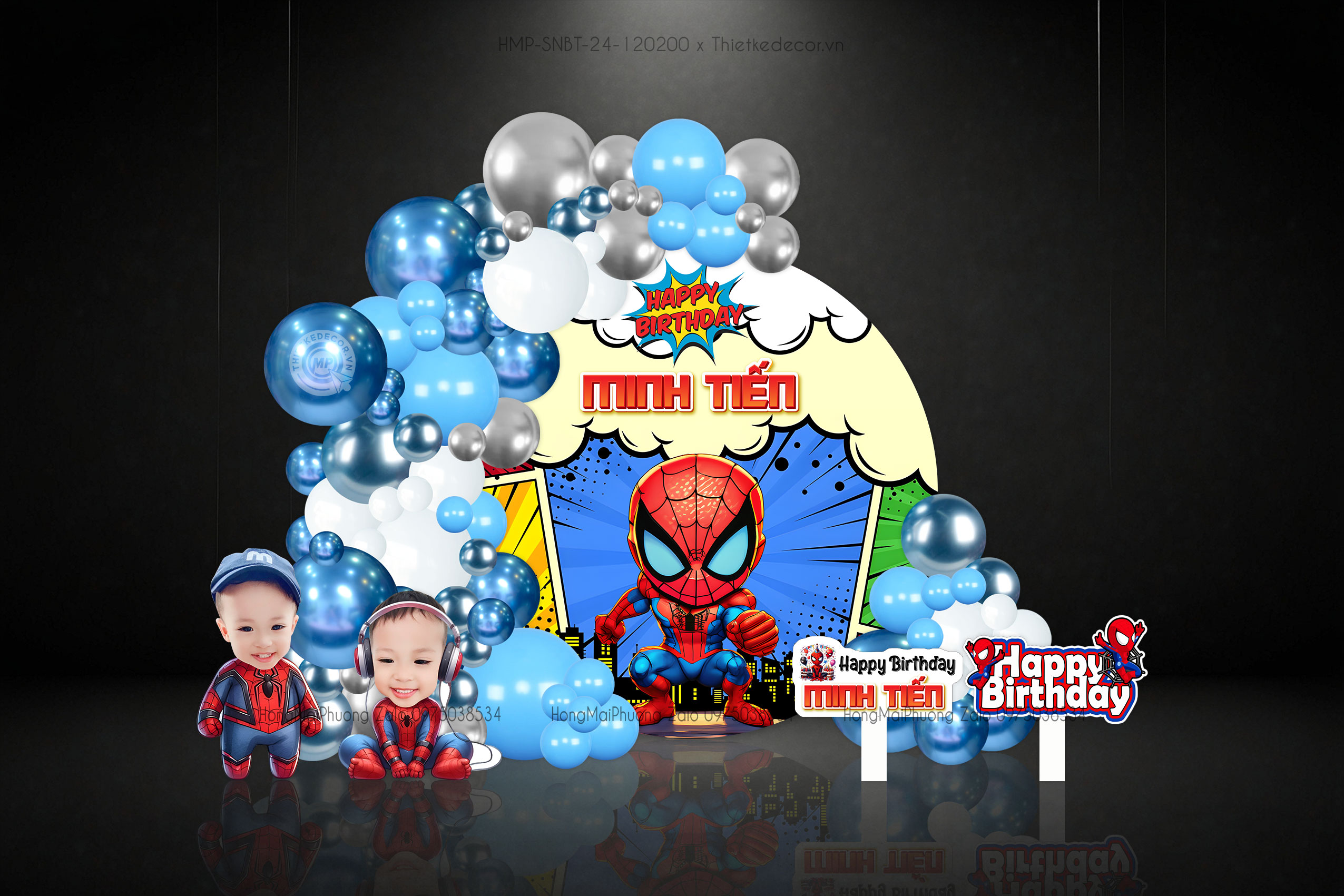 Sinh nhật bé trai chủ đề spiderman kèm chibi và tag cầm tay